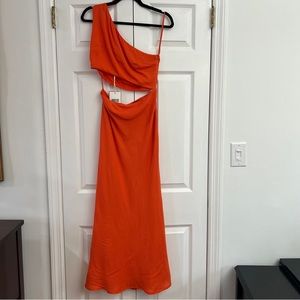 Runaway the Label one shoulder dress in orange. NWT